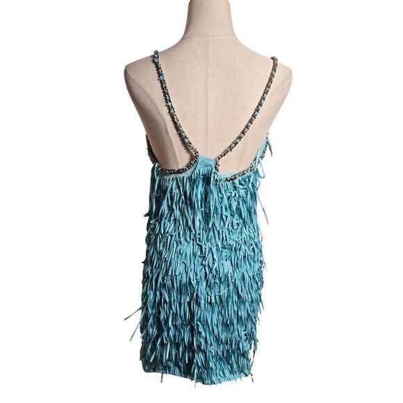 Agatha Stretch Green Fringe Mini Dress - Picture 4 of 7